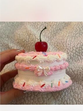 Pink & White Cherry Cake Trinket Box with Bow Accent